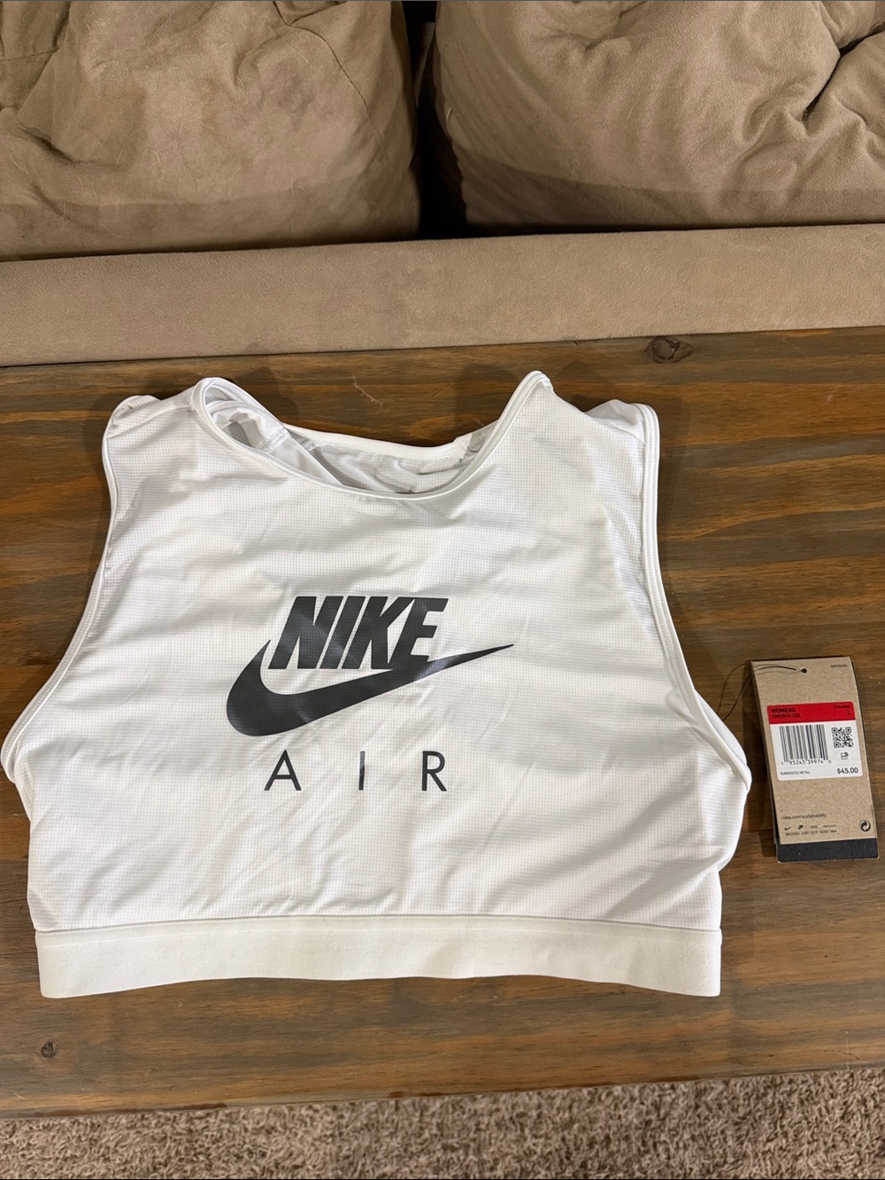 Nike White Crop Tank bra Top with irridescent  AIR Logo